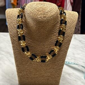 Vintage St. John Gold Tone and Navy Enamel Chain Choker Necklace